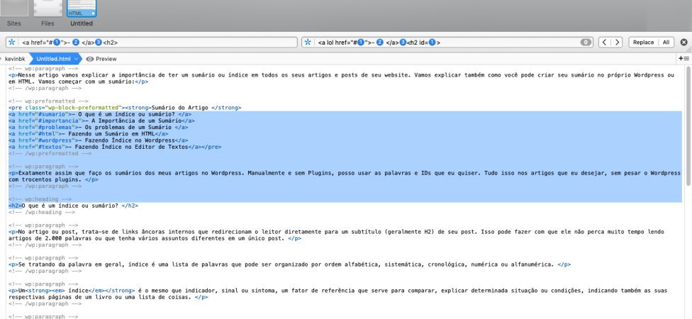 Índice ou Sumário de Links âncoras em seu site