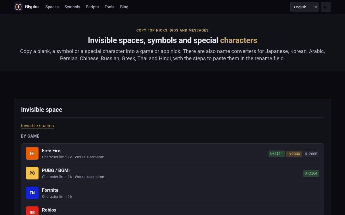 Prévia do projeto Glyphs