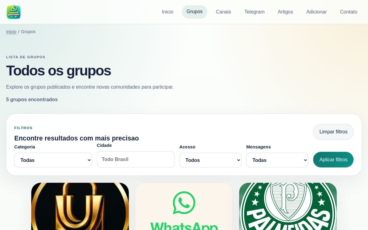 Prévia do projeto Grupos WhatsApp