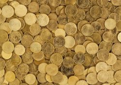 Pile of gold round coins